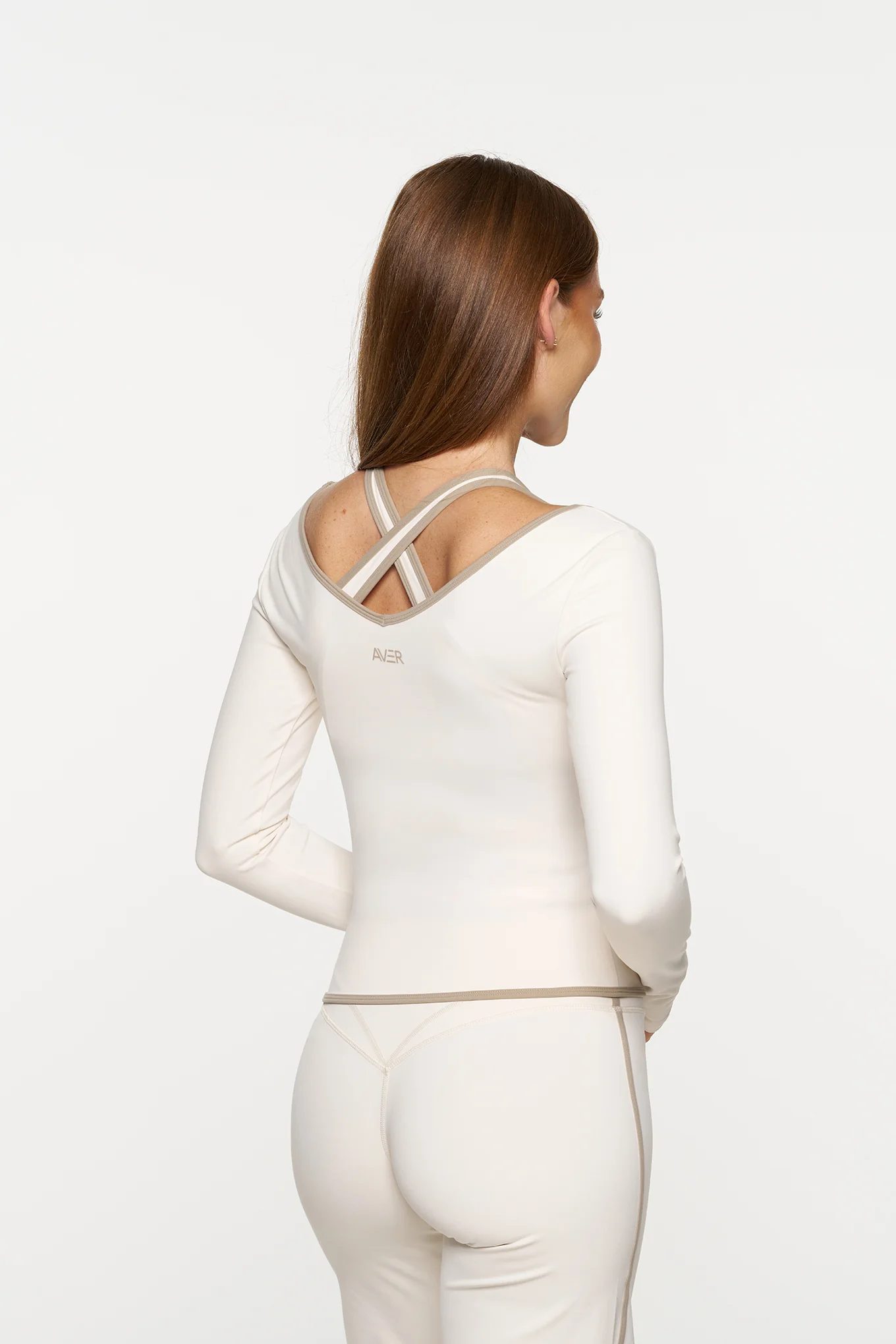 Natalia V Neck Long Sleeve Top - Vanilla & Taupe - Image 2